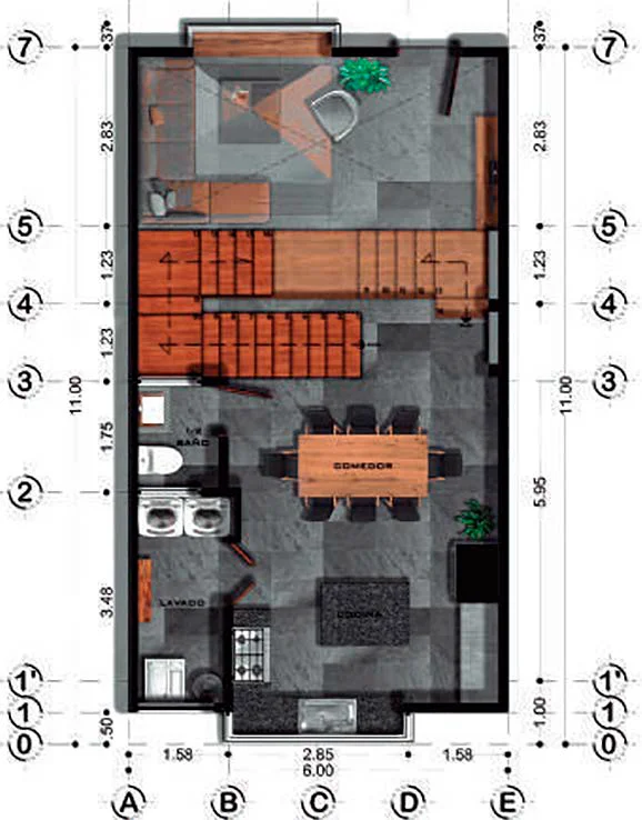 Plano/Maquetación de primer nivel de casa en Santuario Maya