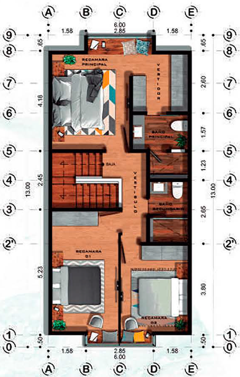 Plano/Maquetación de segundo nivel de casa en Santuario Maya