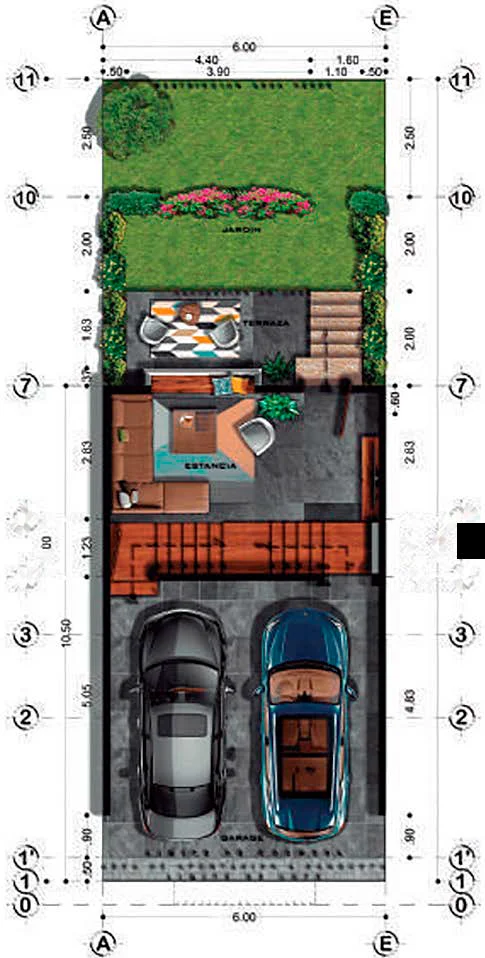 Plano/Maquetación de planta baja de casa en Santuario Maya